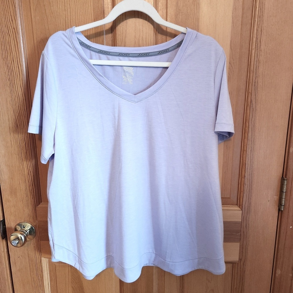 Jockey Women's Plus Size Lilac Purple V-Neck Short Sleeve T-Shirt Top 1X Comfort